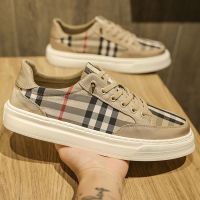 ✈◆ European station mens shoes four seasons plaid casual board shoes British style summer breathable thin cloth shoes mens trendy shoes