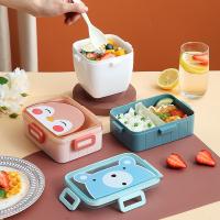 ☑ Cartoon Bear Lunch Box for Children Kids Portable Bento Box Kawaii Hermetic with Spoon Fruit Salad Food Containers Microwavable