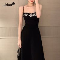 ZZOOI Backless Off Shoulder Elegant Sleeveless Sling Midi Dress 2022 Women Summer Straight Neck Sexy Slim Fashion Holiday Party Dress