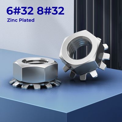 6 32 8 32 Zinc Plated Carbon Steel American K Type Nut Toothed Hex Nut Hexagon Hex Toothed Serrated Washer Gasket Lock Nut