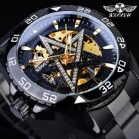 ---Fashion mens watch238814๑✙► New Forsining automatic mechanical watch steel with hollow out mechanical watch watch luminous men