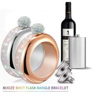 Bracelet Bangle Flask 304 Stainless Steel with Handmade Crystal Bracelet jug Women Men Party Flask Hidden Liquor Flask 3.5oz D25