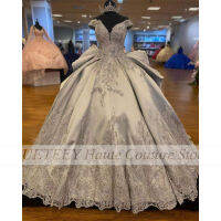 Silver quinceanera ชุดเดรสซาตินประดับด้วยเลื่อม appliques sweetheart Luxury Sweet Princess Ball gown ชุดเดรสสำหรับ15ปี...