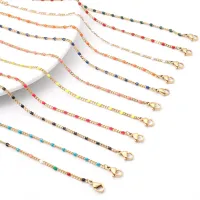 304 Stainless Steel Cuban Link Chain Necklace Multicolor Enamel Gold Color Chains Necklace Women Party Jewelry 45cm long,1PC