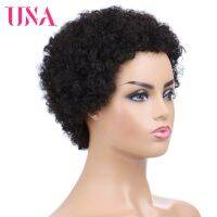 UNA Short Human Hair Wigs Non-Remy Human Hair Wigs 120% Density Peruvian Curl Human Hair Afro Wigs For Full Machine Made Wigs Hand Tool Parts Accessor