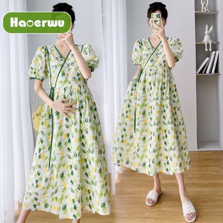 Haoerwu Đầm bầu thời trang cổ chữ V Váy Hoa rộng | Lazada.vn