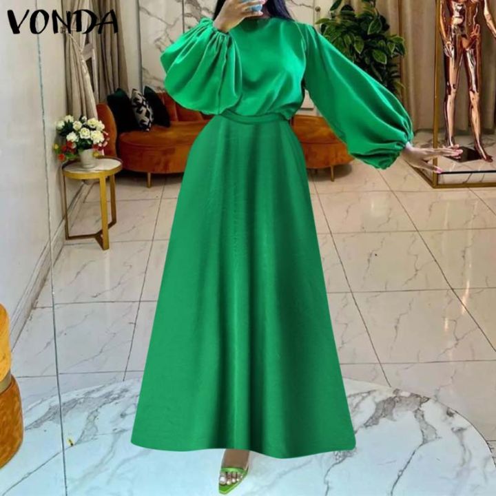 VONDA Women's Elegant Satin Silky Party Prom Lantern Sleeve A-Line ...