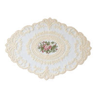 European Oval Embroidered Lace Fabric Transparent Placemat Coaster Coffee Table Mat Furniture Cover Cloth