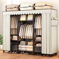 [COD] Cabinet storage simple cloth wardrobe installation-free steel pipe bold double large bedroom