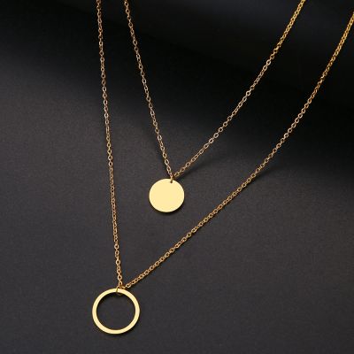 DOTIFI For Women Double Round Geometric Pendant Necklace Stainless Steel Gold Color Jewelry Gift