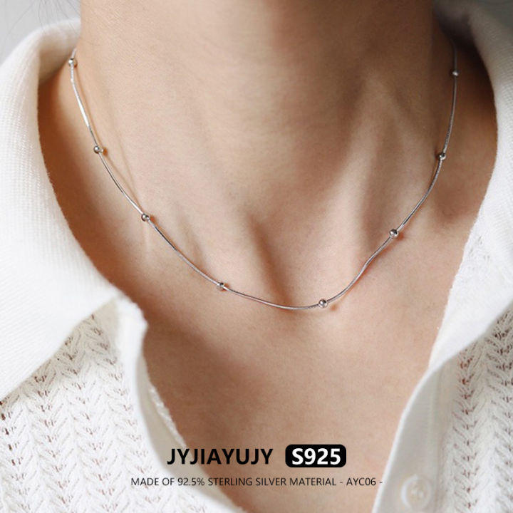 jyjiayujy-สร้อยคอ-s925เงินสเตอร์ลิง100-สายโซ่งูขนาด40-45-50ซม-พร้อมลูกบอลชุบโรเดียมคุณภาพสูงชุบโรเดียม1-5มม-เป็นของขวัญสำหรับ-ayc06ประจำวัน