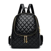[COD] Womens bag 2022 summer new Korean style fashion simple rhombic embroidery thread backpack soft leather large capacity travel