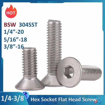 BSW 1/4"-20 5/16"-18 3/8"-16 304 Stainless Steel Countersunk Flat Head Hexagon Hex Socket Screws British Standard Allen Bolts Nails Screws Fasteners