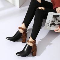 Ready Stock Free Shipping Large Sizes 35-44 Womens Fashion Ankle Boots Ladies Zippers High Heel Pointed Martin Ankle Boots