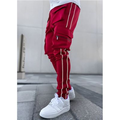 ‘；’ Four Seasons Overalls Mens Street Sports Hip-Hop Tide Card Leisure Jogger Outdoor Multi-Pocket Night Reflective Trousers