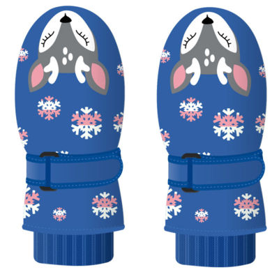 Blue Childrens Ski Gloves, Winter Outdoor Waterproof Drawstring Double Layer Plus Velvet Gloves