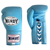 นวมเชือก วินดี้สปอร์ต ชกมวยไทย ทำจากหนังแท้ สีฟ้า Windy  Lace up Gloves 12,14,16 oz ฺLight blue Genuine Leather  Muay Thai MMA K1