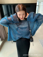 Women Pullover Solid Color Mohair Sweater Loose Oversized Sexy Off Shoulder Hollow Knit See Through Harajuku Long Sleeve Sweater2023