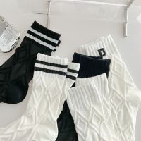 Spring and Summer Simple Stripe Thin Womens Medium Tube Socks Childrens College Style Black White Fashion Letter Womens Socks Socks