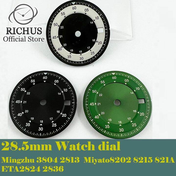 28-5mm-sterile-dial-for-eta2836-2824-mingzhu-dg2813-3804-miyota-8205-8215-821a-green-black-white-movement