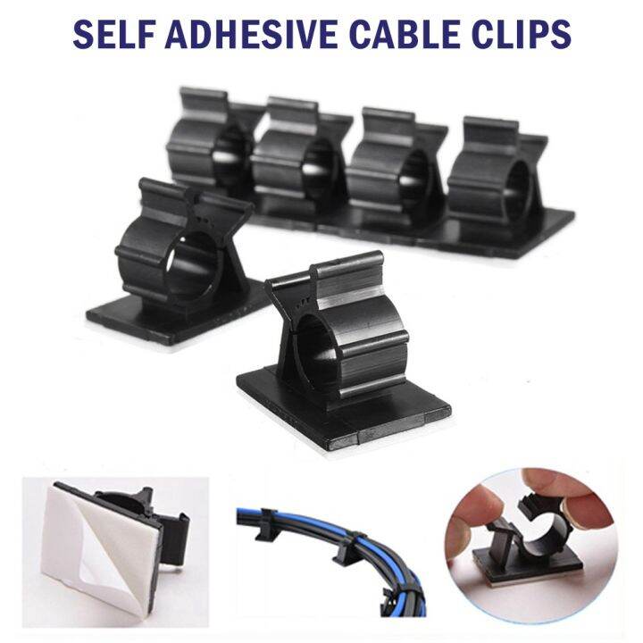 5 Pcs Black Clips Self Adhesive Backed Nylon Wire Adjustable Cable