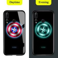 Hontinga Luminous Marvel Avengers Tempered Glass Back Case For Huawei Nova 4 Case Luxury Fashion Shockproof TPU Protective Night Shine Casing Cover Sh