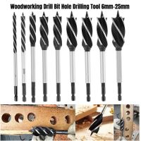 6mm-25mm Four-slot Woodworking Drill Bit Hole Drilling Tool with Center Drill Head and 1/4 Hex Shank for Woodworking Opening