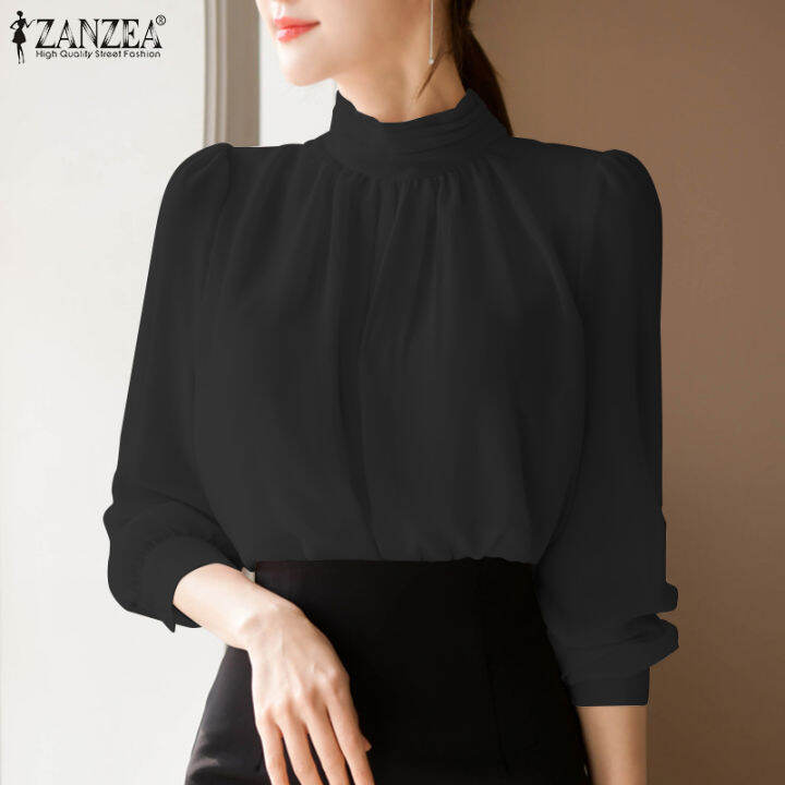 สินค้ามาใหม่-จัดส่งฟรี-fancystyle-zanzea-เสื้อเสื้อมีกระดุมสไตล์เกาหลีสำหรับผู้หญิงใส่เที่ยวหลังคอตั้งจีบฤดูใบไม้ร่วงเสื้อหรูหราเดท-10