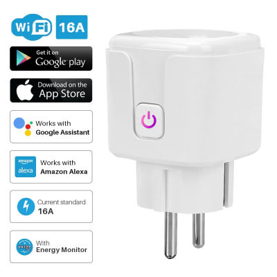 การควบคุมเสียงระยะไกลสหภาพยุโรป16A WiFi สมาร์ทไร้สายเสียบ Tuya SmartLife APP ควบคุมการตรวจสอบพลังงานซ็อกเก็ตสำหรับ Alexa Home