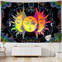 (Allen Cook)สีขาวสีดำที่มีสีสัน Sun Moon Mandala Tapestry Wall แขวน Celestial Wall Tapestry Hippie Wall พรม Dorm Decor Wall Tapestar