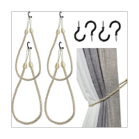 Curtain Tiebacks Ropes 4 Pack, Curtain Holdbacks with 4 Metal Screw Hooks, Holders Cord for Thin or Thick Window Drapes