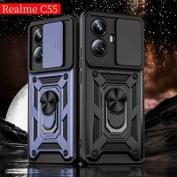 เคสโทรศัพท์สำหรับ Realme C55 C33 Narzo N53 2023 5G ตัวยึดแบบวงแหวนเกราะกันกระแทกฝาหลังแข็งสำหรับ RealmeC53กล้องเลื่อนเคสกันกระแทกเลนส์