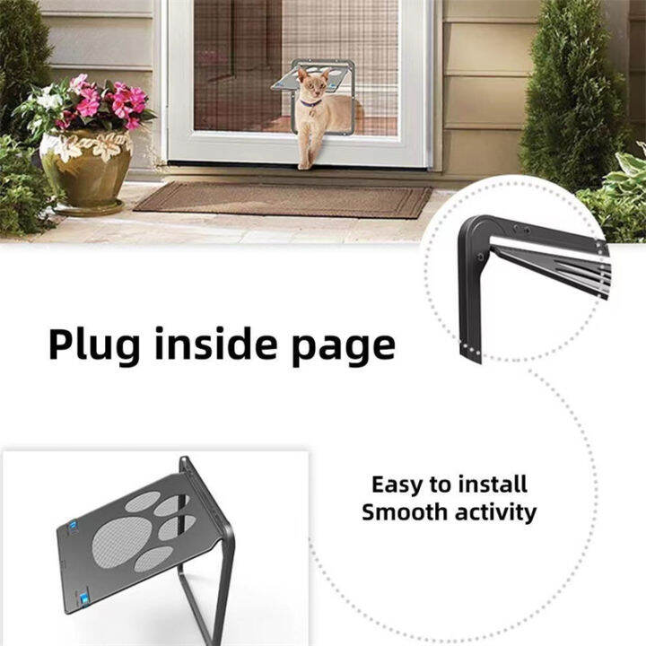 cat-dog-door-safe-lockable-magnetic-screen-outdoor-dogs-cats-window-gate-house-enter-freely-fashion-pretty-garden-install