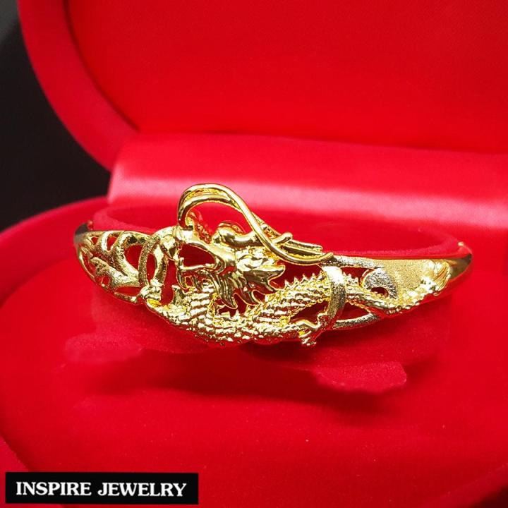 inspire-jewelry-กำไลมังกรทอง-ตัวเรือนหุ้มทองแท้-24k-ขนาด-6cm-งานจิวเวลรี่-งานร้านทอง-พร้อมกล่องกำไลหรู