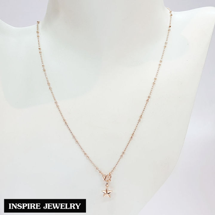 inspire-jewelry-ชุดเซ็ท-สร้อยคอ-pink-gold-18-นิ้ว-และจี้ดาว-pink-gold-พร้อมกล่องทอง