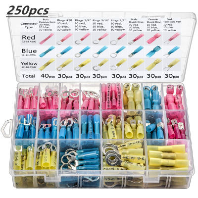 250pcs Heat Shrink Solder Wire Connectors Insulated Crimp Terminal Marine Automotive Waterproof Seal Electrical Terminals Set-iewo9238