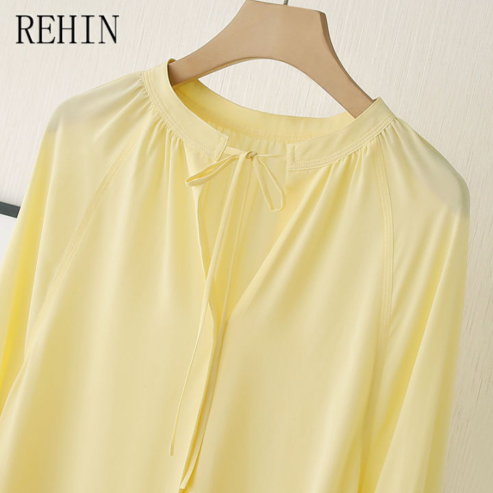 rehin-เสื้อแขนเสื้อยาวผ้าไหมสองชั้นทรงหลวมคุณภาพสูงเสื้อสตรีคุณแม่