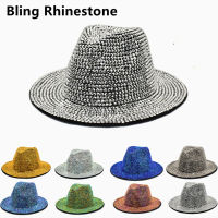 B Ling R Hinestone Fedora หมวกสำหรับผู้หญิงผู้ชายปีกกว้างรู้สึกปานามากับเพชรเต็มปรับแจ๊สหมวกขายส่งฤดูร้อนฤดูหนาว