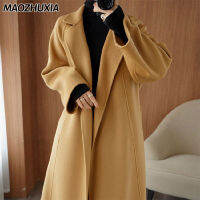 MAOZHUXIA Coat For Women ฤดูใบไม้ร่วงและฤดูหนาว Long Knee-Length Loose Plus-Size Tweed Coat