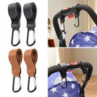 4PCS Pram Hook สำหรับกระเป๋าช้อปปิ้งกระเป๋าผ้าอ้อม Organizer คลิปแขวน Multi-Use PU-Leather Carabiner Hooks Baby Travel Gear