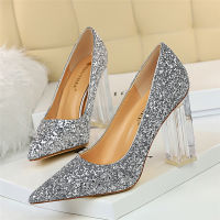 Fashion Women Clear High Heels Glitter Gold Pink White Heels Female Bridal Wedding Shoes Valentine Pumps Plus Size Shoes