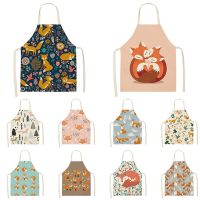 Kitchen Women Apron Cartoons Fox  Printed Linen Adult Childs leeveless Aprons 65x53cm Waterproof Home Cleaning Tools Aprons