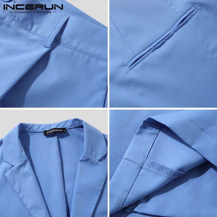 incerun-เสื้อสูทแขนสั้น-กางเกงขาสั้น-สไตล์เกาหลี-แฟชั่นผู้ชาย-qc8191603