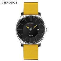 {Miracle Watch Store} นาฬิกาควอทซ์ผู้ชาย CHRONOS Men 39; S ปฏิทินที่สมบูรณ์หนังลำลองกันน้ำและกันกระแทกนาฬิกาข้อมือชายสีดำหน้าปัดใหญ่ CH13