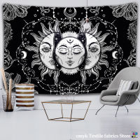 (ร้อน) สีขาวสีดำ Sun Moon Mandala Tapestry แขวนผนัง Celestial Wall Tapestry Hippie Wall พรม Dorm Decor Psychedelic Tapestry