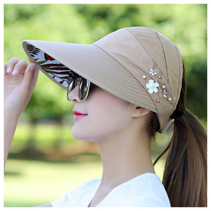 หมวกฤดูร้อนสำหรับผู้หญิง-หมวกกระบังแสงชายหาดปีกป้องกันรังสี-uv-ปีกกว้างเรียบง่ายสำหรับผู้หญิง-uiy-4หมวกเบสบอล1ชิ้น