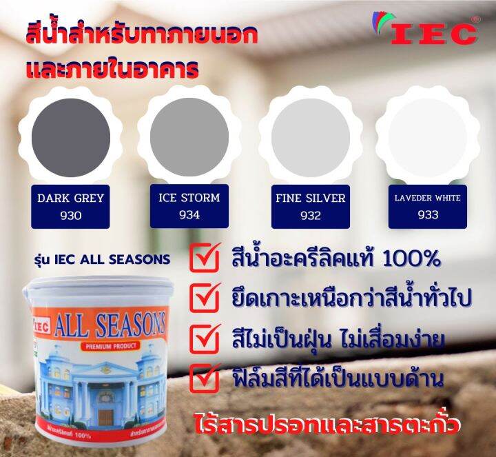 สีน้ำสำหรับทานอกและภายในอาคาร-เฉดสีเทา-ชนิดด้าน-iec-all-seasons