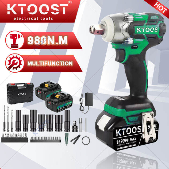 KTOOST 980N.m Rechargeable Impact Wrench Two Batteries One Charge