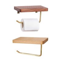 Toilet Paper Holder with Wooden Shelf Metal Wall Storage Iron Pipe Tissue Roll Toilet Roll Holders