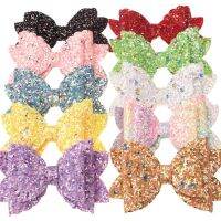 (BEYS baby)5ชิ้น3.5นิ้วโบว์แววด้วย Rhinestone Dot เลื่อมโบว์บูติกผมโบว์อุปกรณ์ผม Hairclips หรือไม่มีคลิปอุปกรณ์เสริม